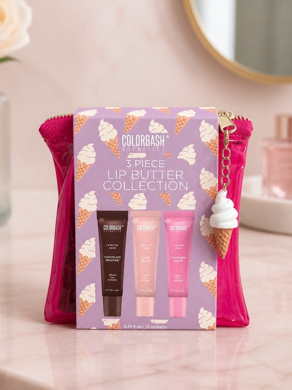 ColorBash 3-Piece Lip Butter Collection + Pink Pouch Ice Cream Charm
